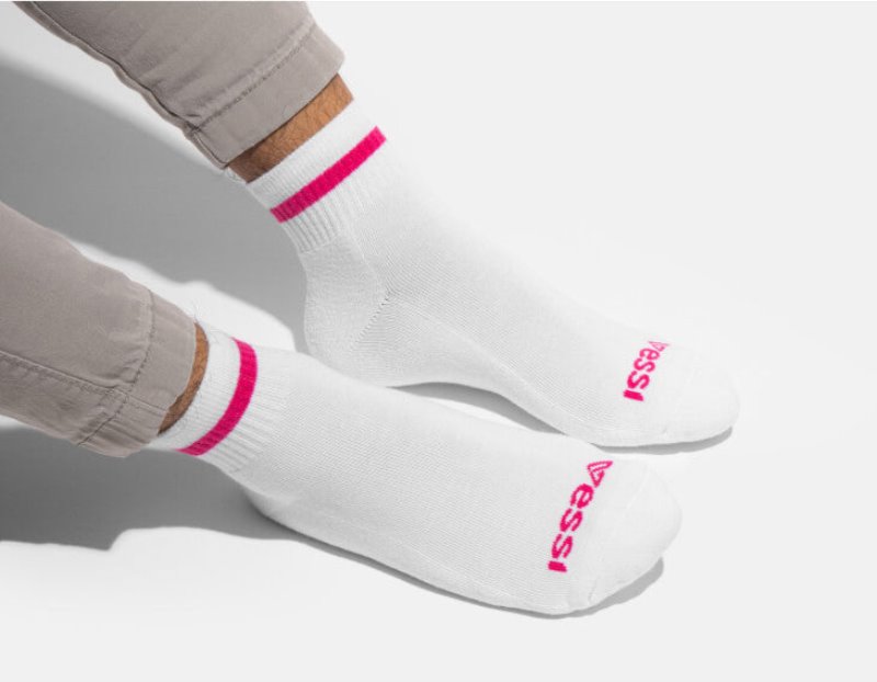 Vessi Mid Crew Socks Sokker Accessories Hvide Lyserød | DK-53196